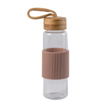350ml glass water bottle with bamboo top glass water bottle with silicone sleeve